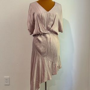 Asymmetrical dress, low cut, mauve